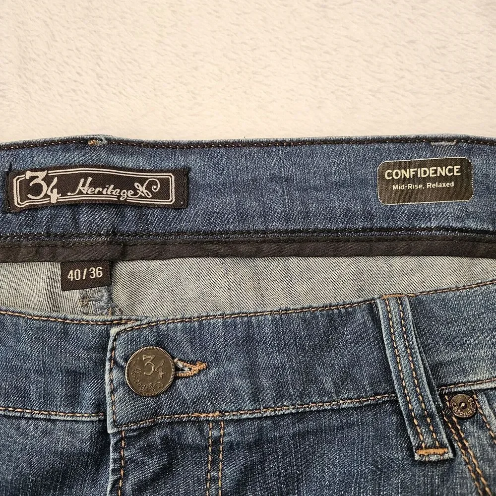 34 Heritage Jeans Mens 41 x 32.5 Confidence Mid Rise Relax‎ Blue Dark Wash Denim